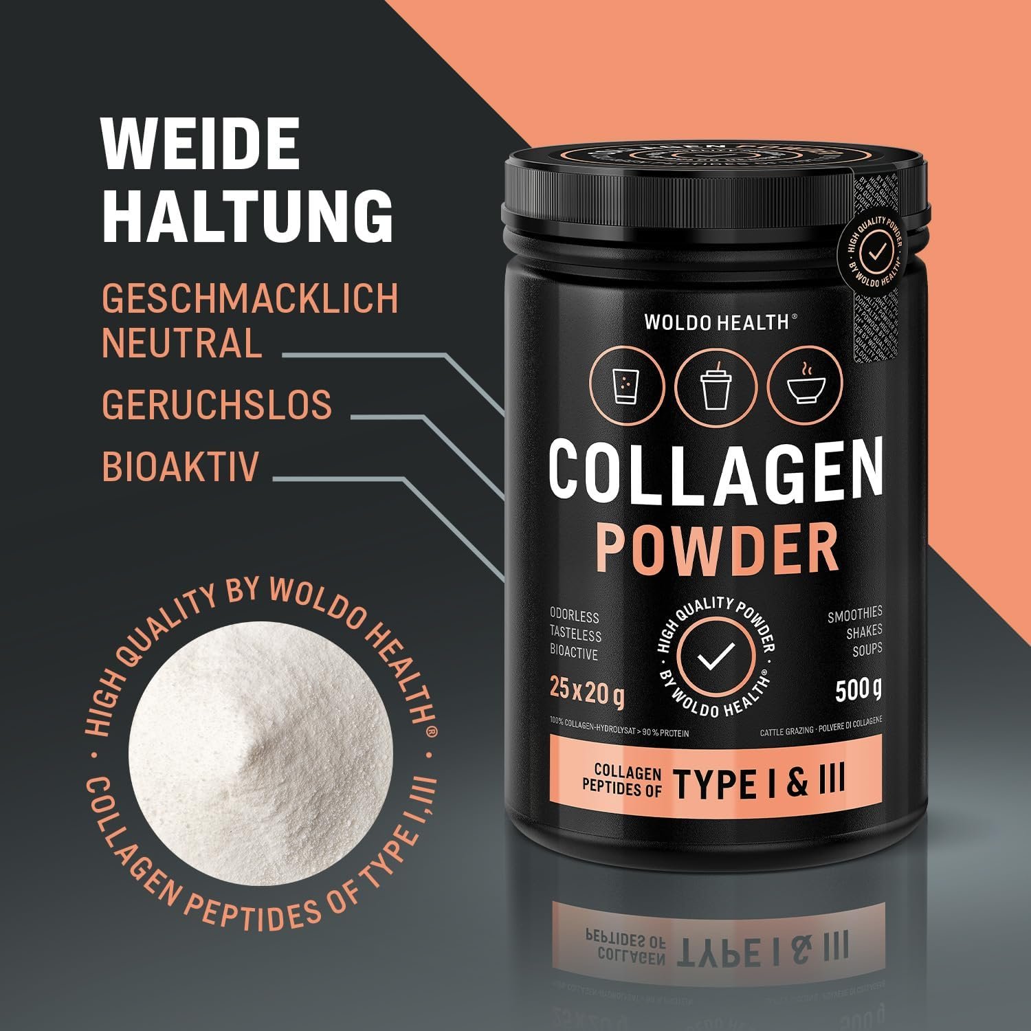 500g collagen pulver weidehaltung – Typ 1 & 3, geschmacksneutral, bioaktiv