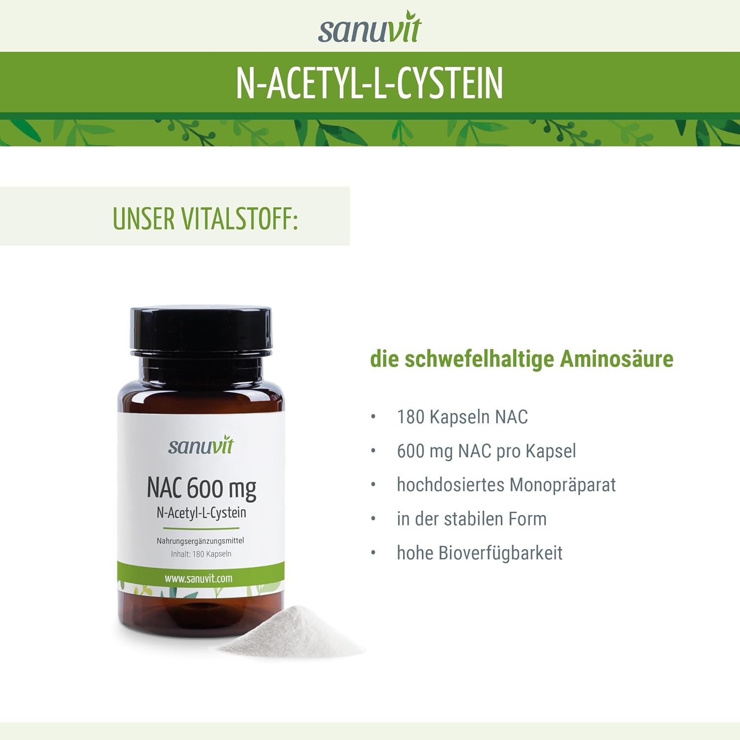 71I4Z+2FlmL._AC_SL1500_ 180 nac husten Kapseln – Hochdosiert 600 mg – Vegan, Hohe Bioverfügbarkeit – Sanuvit®