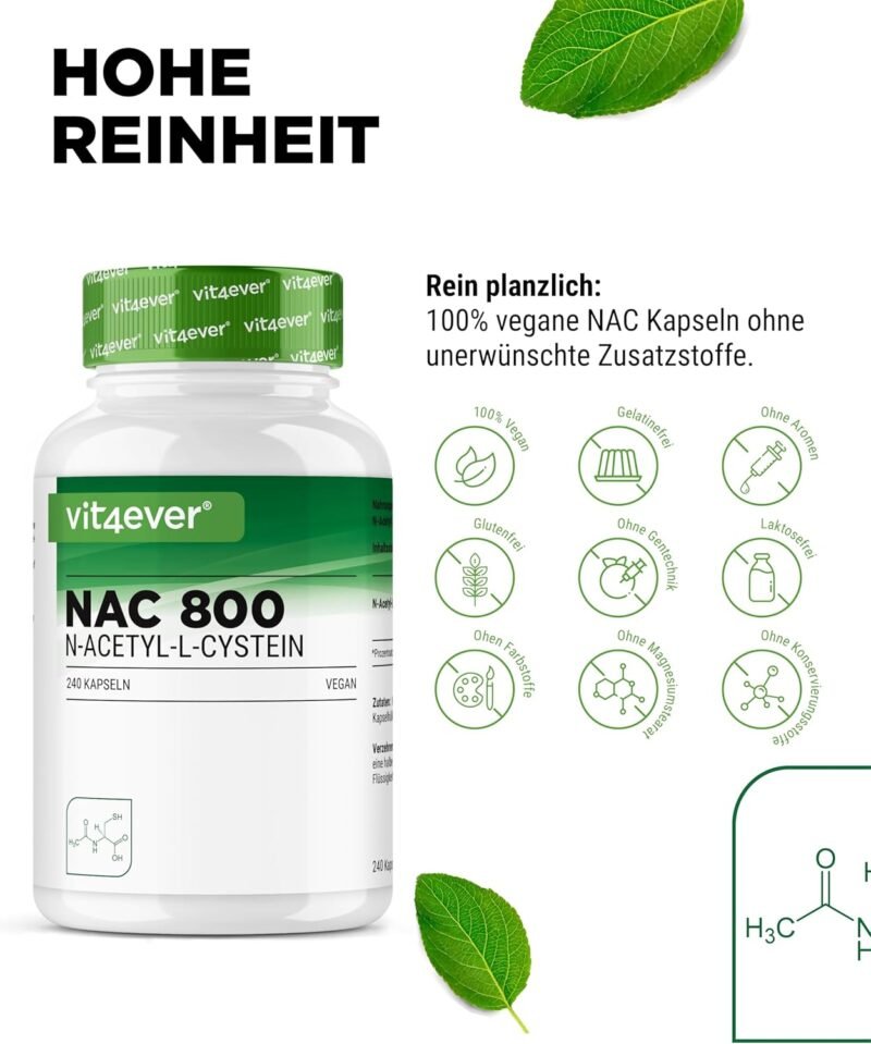 240 nac husten Kapseln – Hochdosiertes NAC 800 mg – Vegan, Laborgeprüft