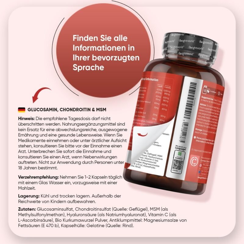 180 msm kapseln glucosamin chondroitin & msm – Mit Vitamin C, Kurkuma & Hyaluronsäure – WeightWorld