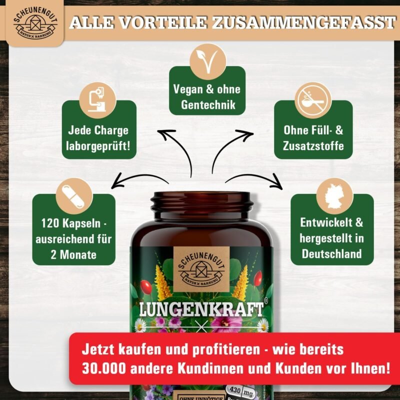 120 lungenkraft kapseln – Laborgeprüfter Komplex mit Lungenkraut & mehr – SCHEUNENGUT®