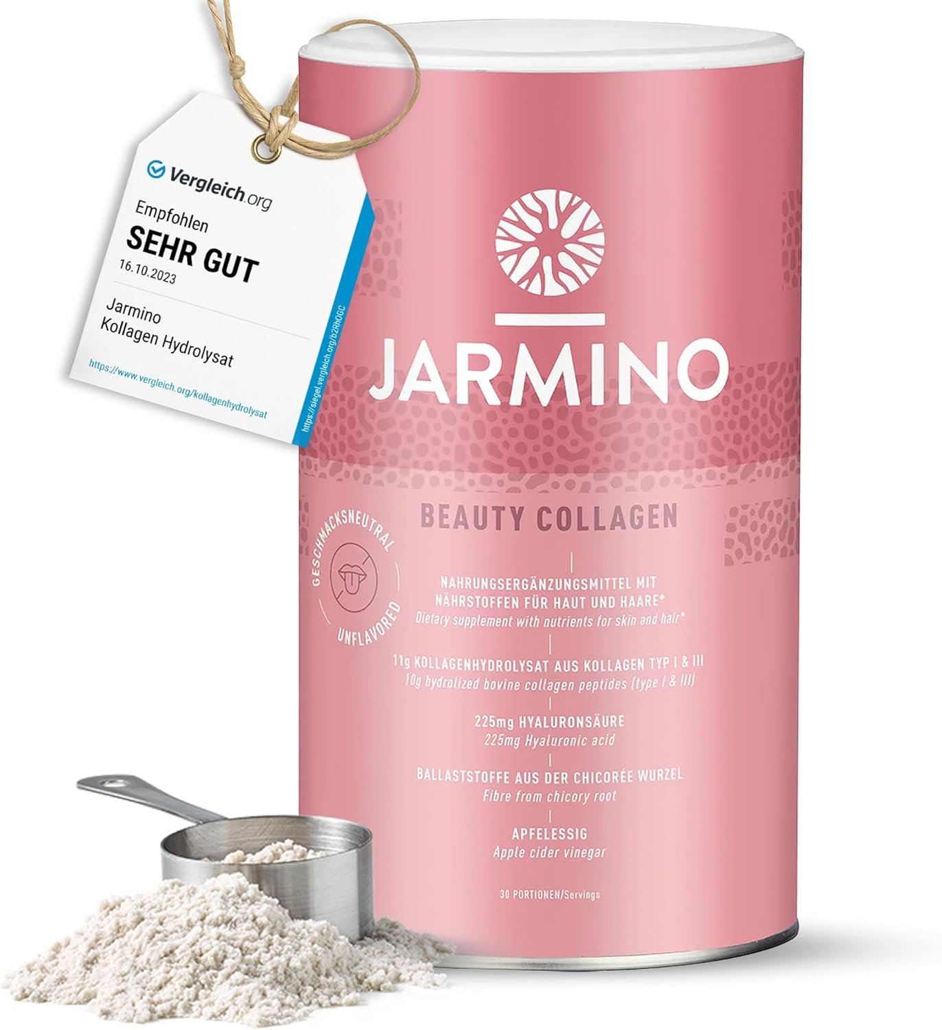 450g JARMINO Collagen Peptide Pulver mit Hyaluronsäure, Vitamin C, Biotin und Zink