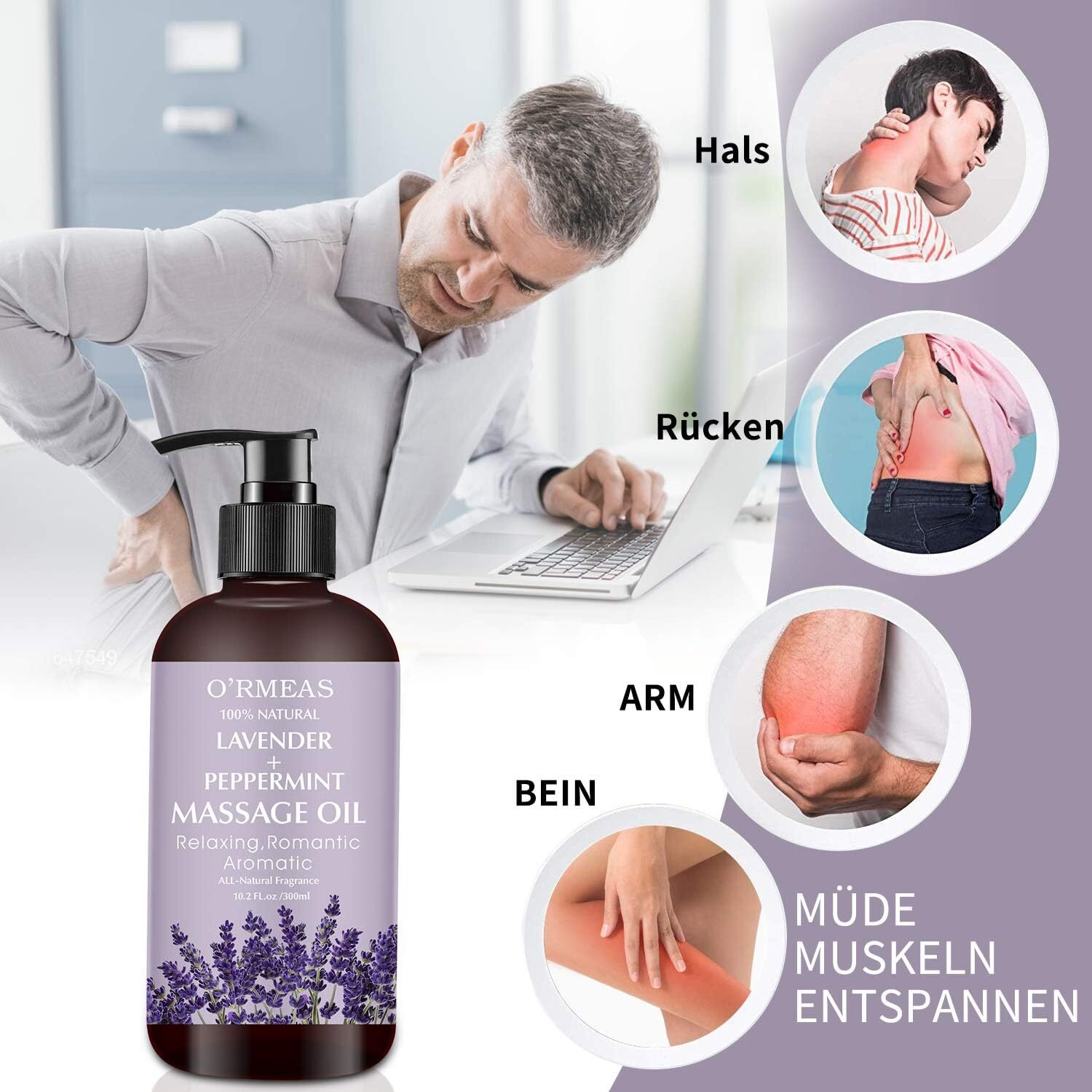 7a0a182b06ca8b75a8294f4247774434.jpg 300ml Massageöl gegen Gelenkschmerzen mit Lavendel & Pfefferminz