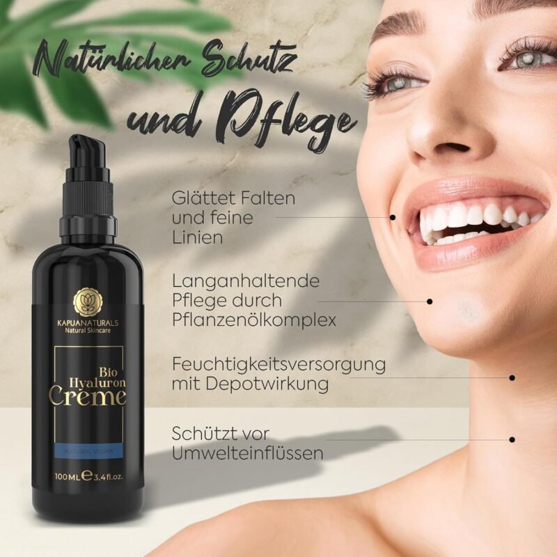 100ml BIO Hyaluron Creme fürs Gesicht – Hochdosiert mit Arganöl, Aloe Vera & Kokosöl