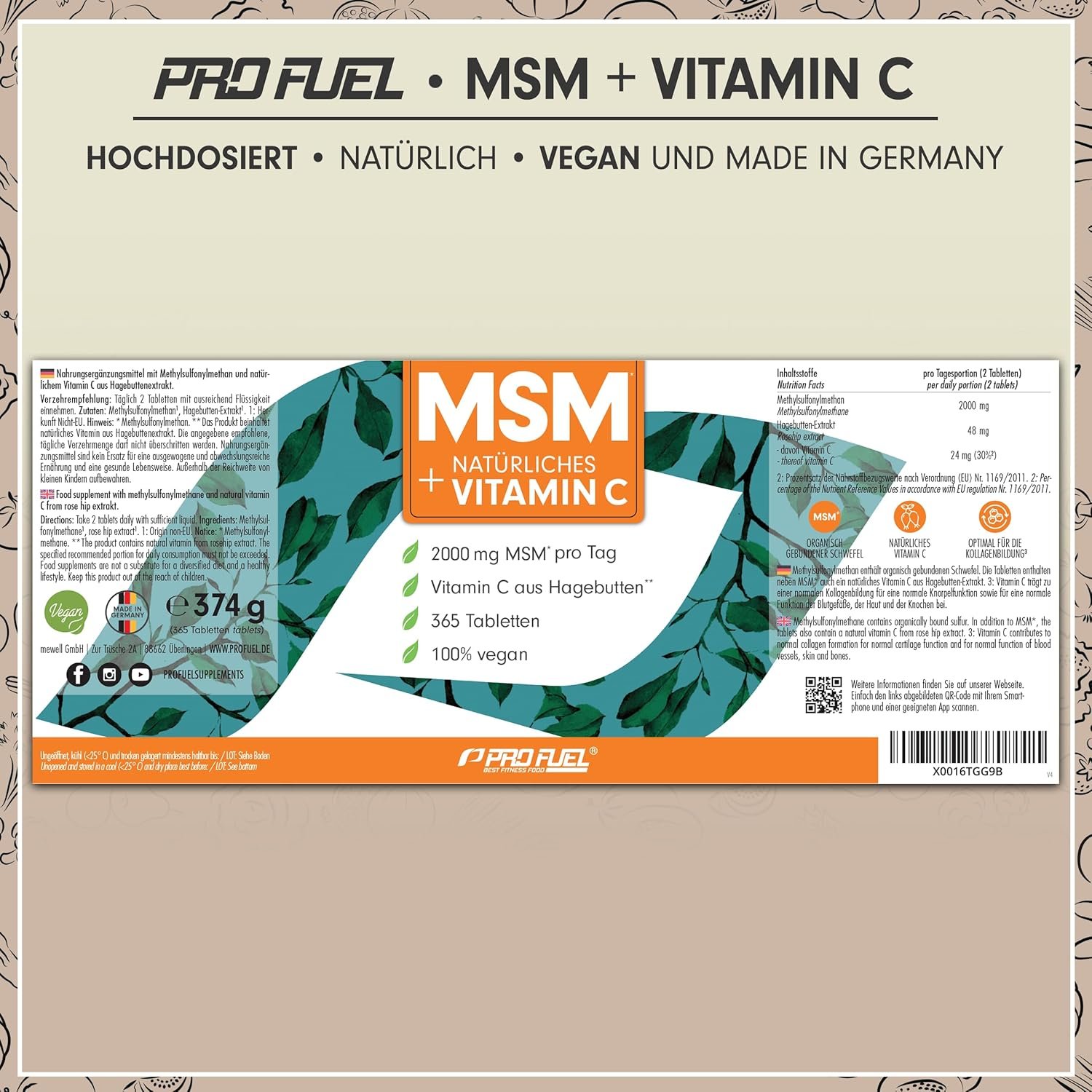 811euG1SHnL._AC_SL1500_ 365 msm tabletten – 2000 mg MSM + Vitamin C – Hochdosiert, Laborgeprüft