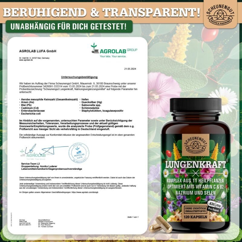 120 lungenkraft kapseln – Laborgeprüfter Komplex mit Lungenkraut & mehr – SCHEUNENGUT®