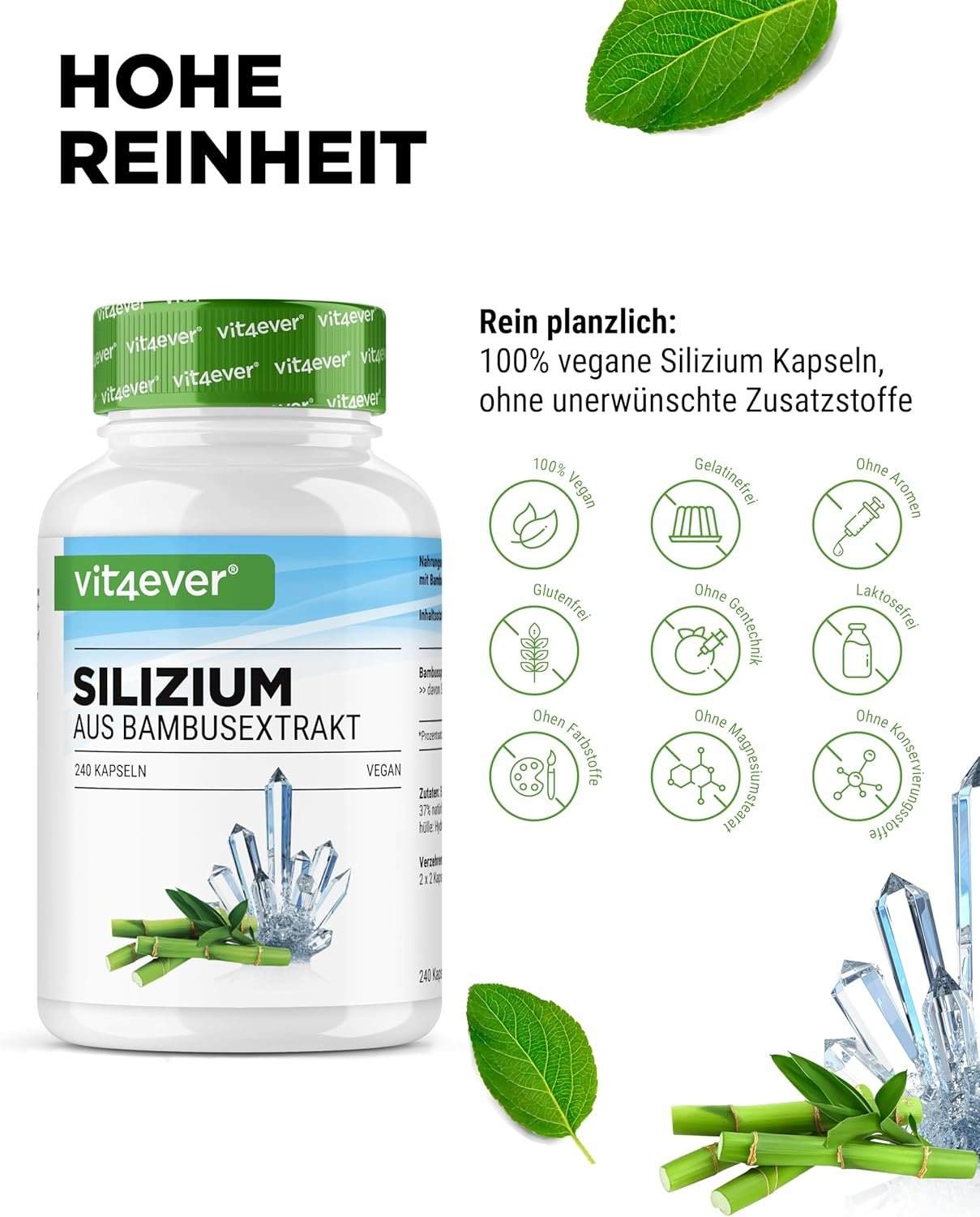 240 silizium kapseln hochdosiert 500 mg – Organisches Silicium aus Bambusextrakt – Vita4ever