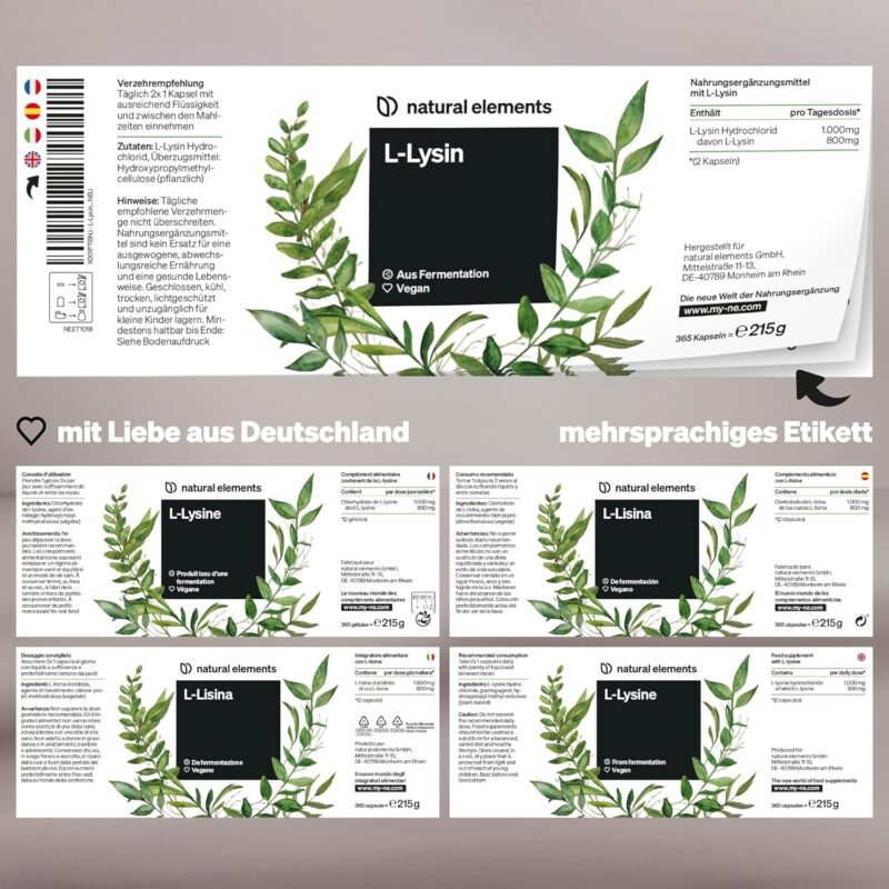 365 l-lysin kapseln – 800 mg pures L-Lysin – Vegan & Ohne Zusätze