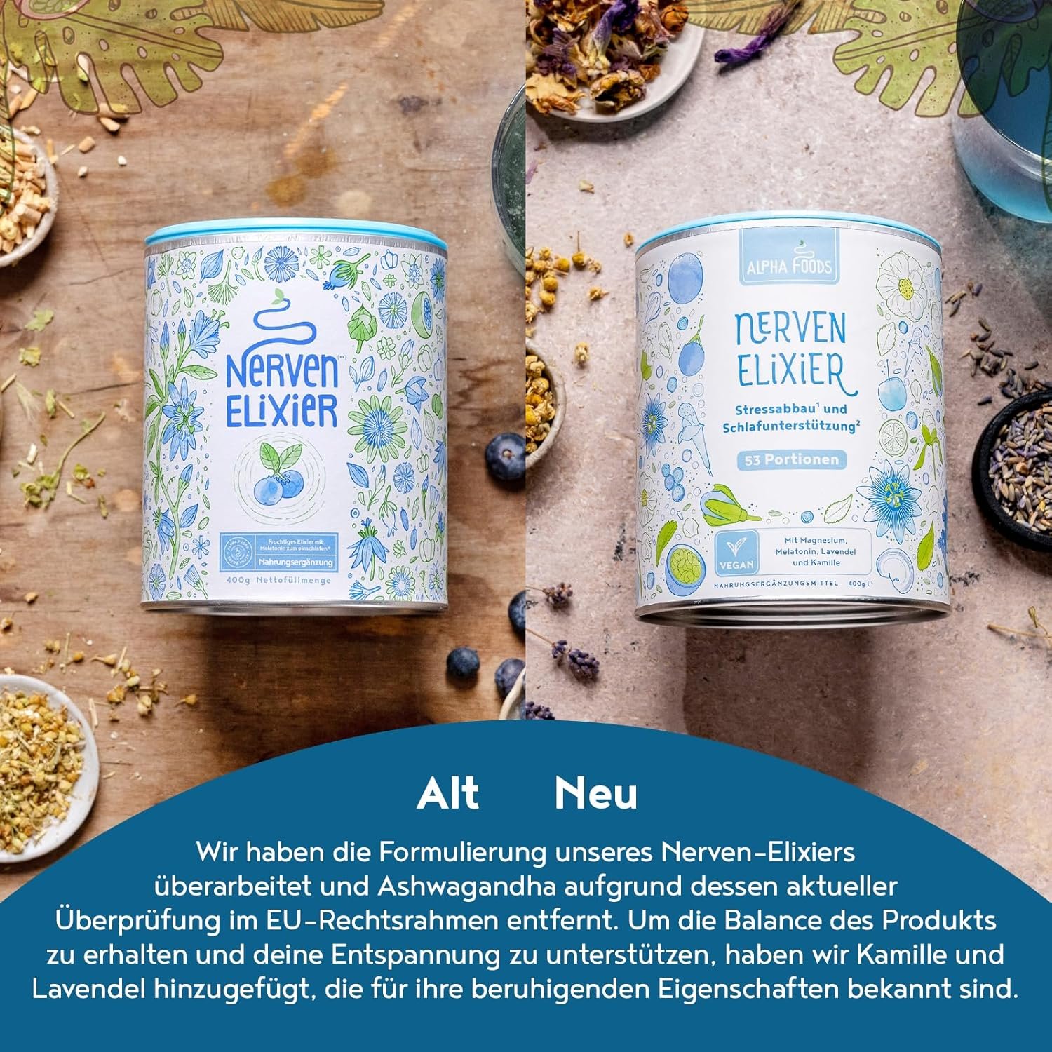 400g nerven elixier mit Melatonin, Magnesium & B-Vitaminen – Pflanzliche Mischung – Alpha Foods