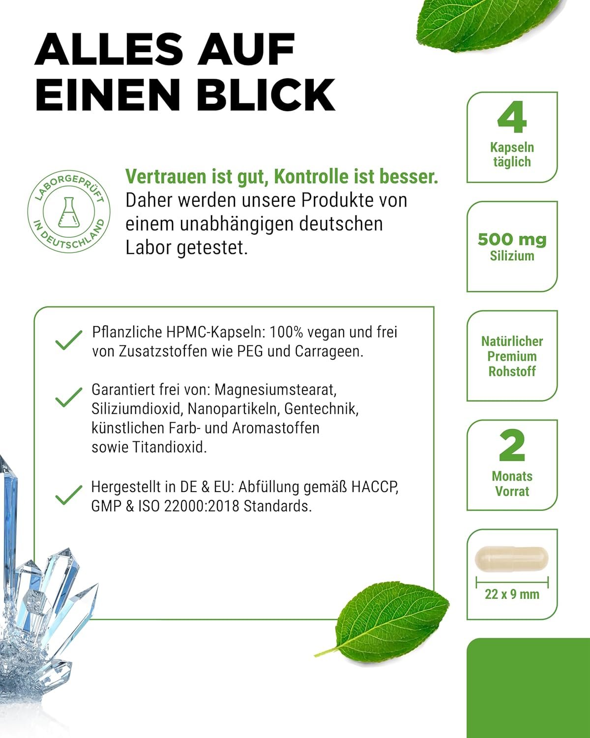 240 silizium kapseln hochdosiert 500 mg – Organisches Silicium aus Bambusextrakt – Vita4ever
