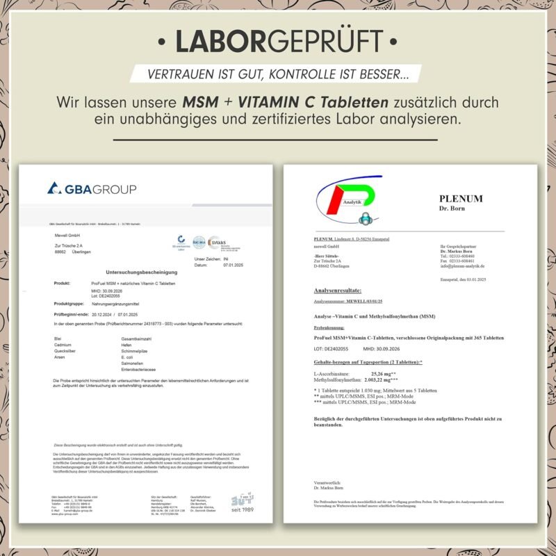 365 msm tabletten – 2000 mg MSM + Vitamin C – Hochdosiert, Laborgeprüft
