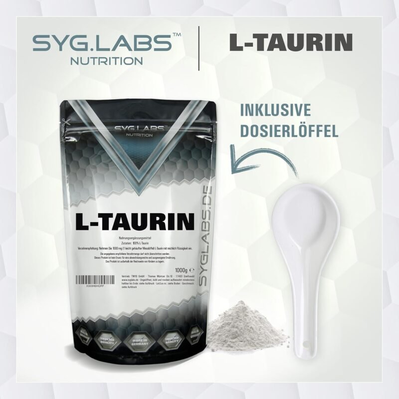 1000g taurin pulver 100% rein – Vegan, ohne Zusatzstoffe – Mit Messlöffel