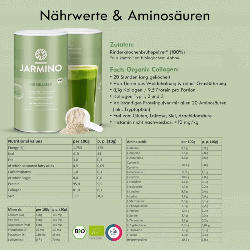 300g Bio Kollagen Pulver vom Weiderind – Grass-Fed Collagen Peptide – JARMINO