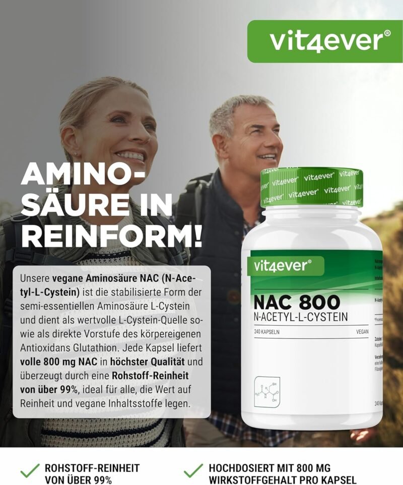 240 nac husten Kapseln – Hochdosiertes NAC 800 mg – Vegan, Laborgeprüft