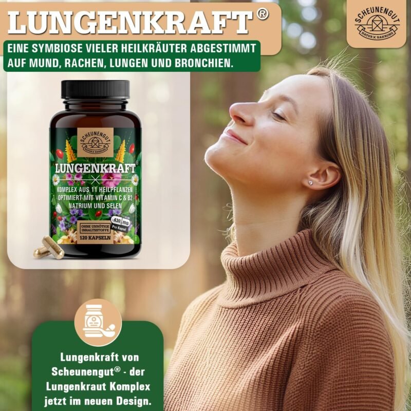 120 lungenkraft kapseln – Laborgeprüfter Komplex mit Lungenkraut & mehr – SCHEUNENGUT®