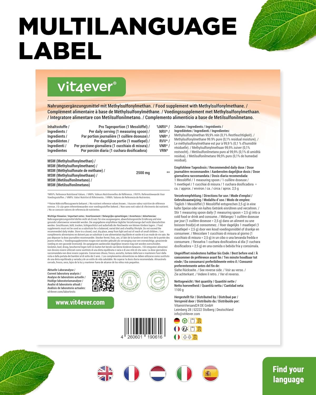 81gRfyC-7VL._AC_SL1500_ 1,1 kg msm pulver – 99,9% reines kristallines Methylsulfonylmethan – Vegan
