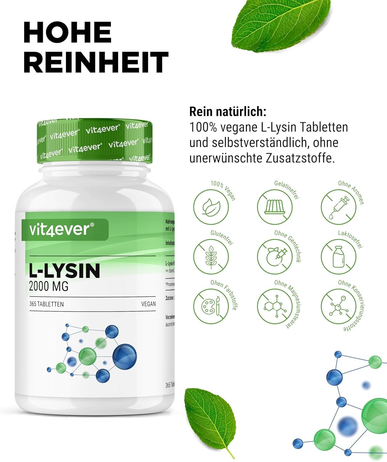 365 l-lysin tabletten – 2000 mg hochdosiert – Vegan & Ohne Zusätze
