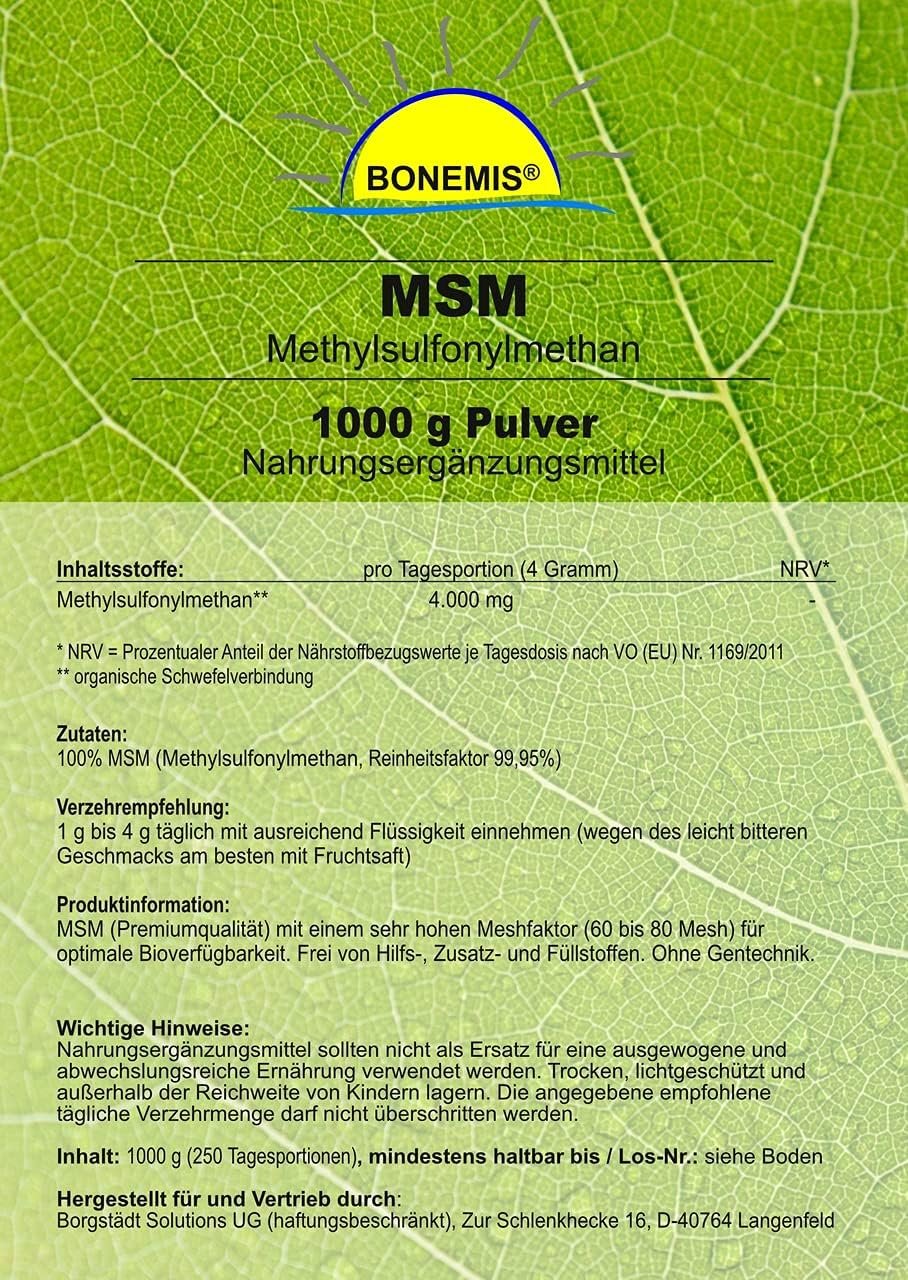 1 kg msm pulver – Premiumqualität 99,95% rein – Bonemis®