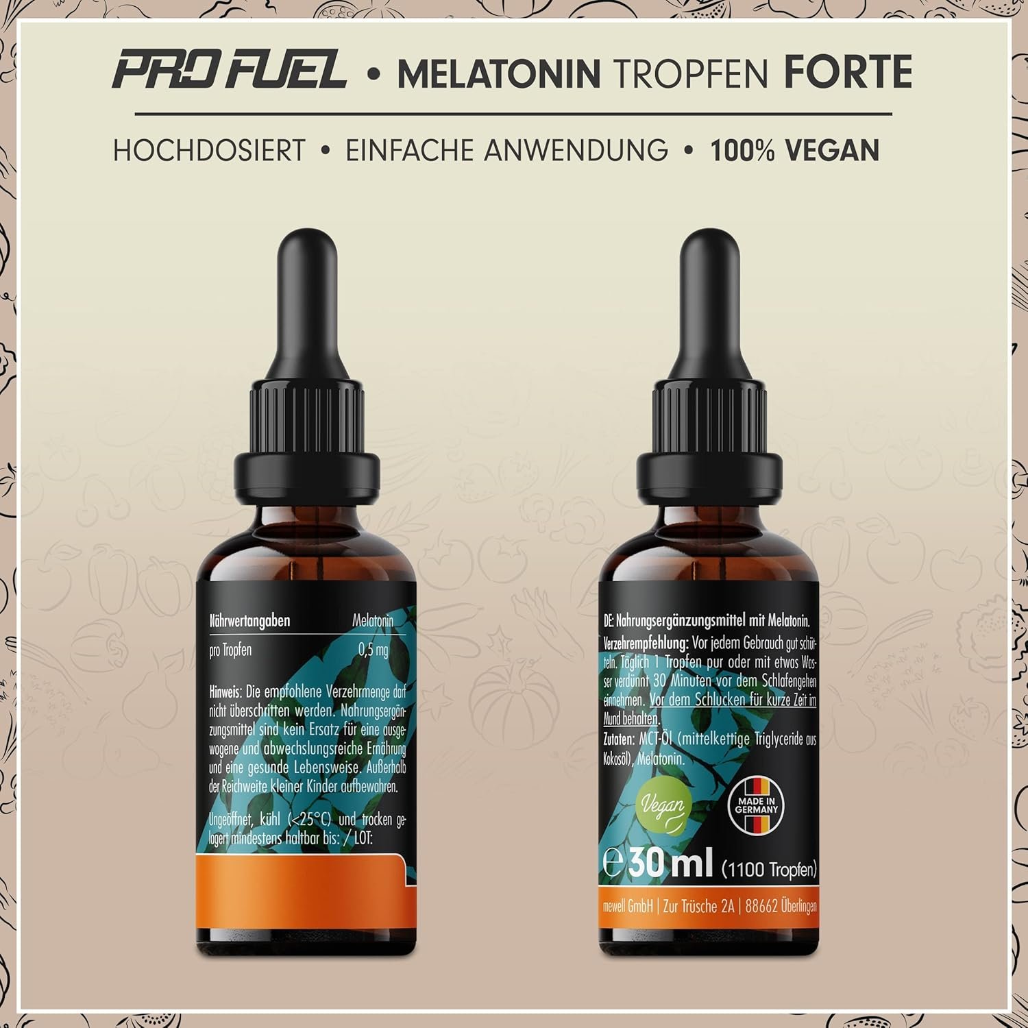 30 ml melatonin tropfen forte – 1100 Tropfen, 0,5 mg Melatonin – Vegan, laborgeprüft