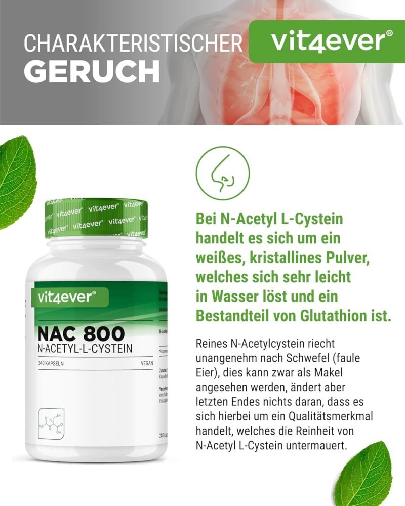 240 nac husten Kapseln – Hochdosiertes NAC 800 mg – Vegan, Laborgeprüft