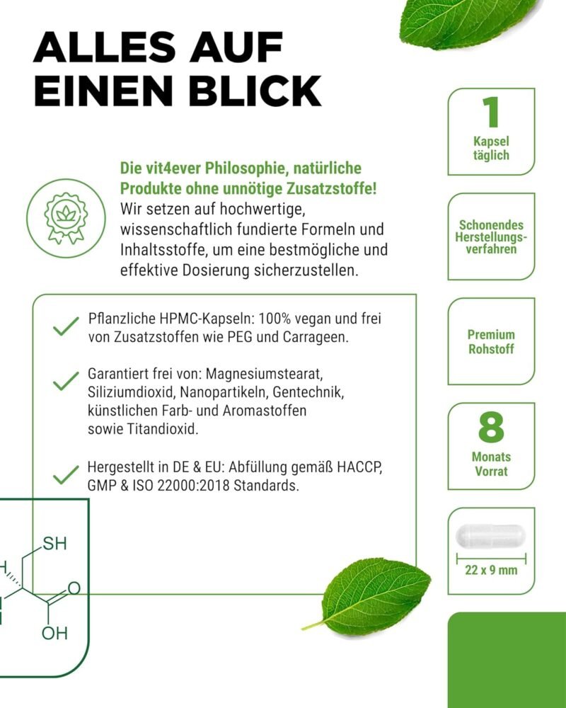 240 nac husten Kapseln – Hochdosiertes NAC 800 mg – Vegan, Laborgeprüft