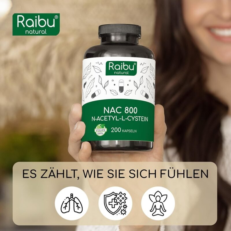 200 nac husten Kapseln 800 mg – Hochdosiert, Ohne Zusätze – Raibu