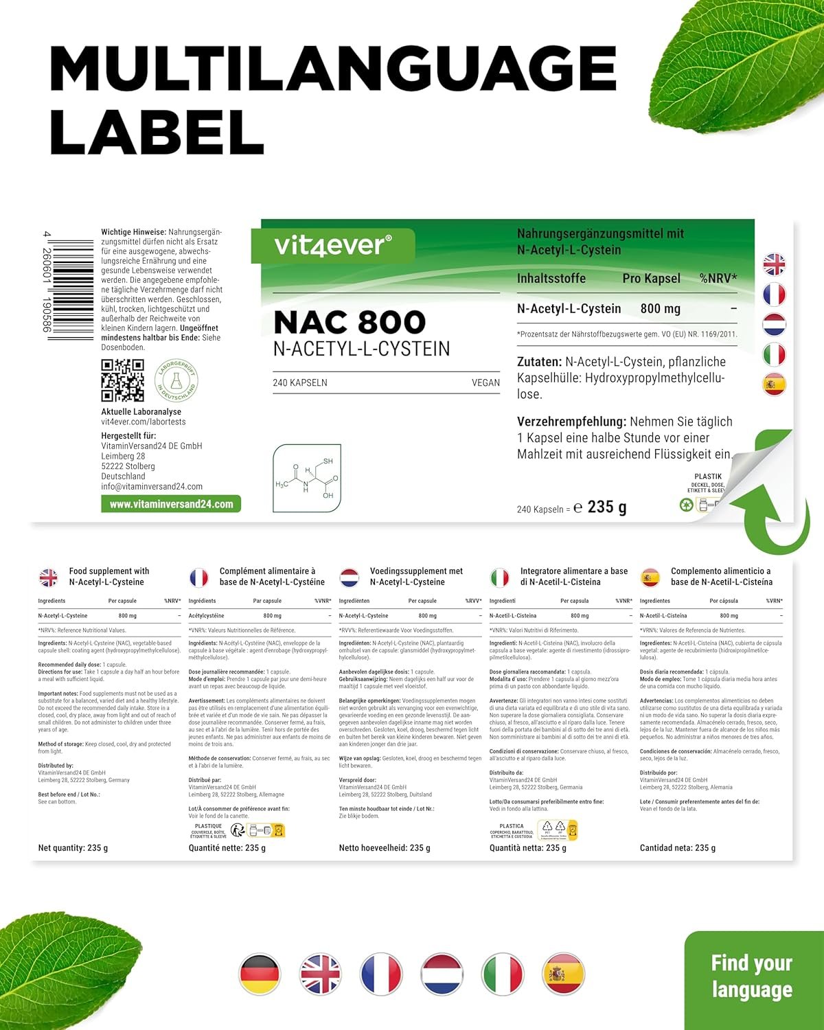 81zcYKcYoxL._AC_SL1500_ 240 nac husten Kapseln – Hochdosiertes NAC 800 mg – Vegan, Laborgeprüft