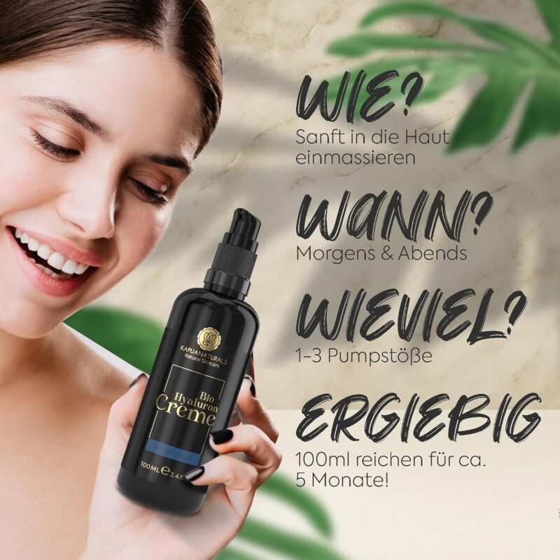 100ml BIO Hyaluron Creme fürs Gesicht – Hochdosiert mit Arganöl, Aloe Vera & Kokosöl