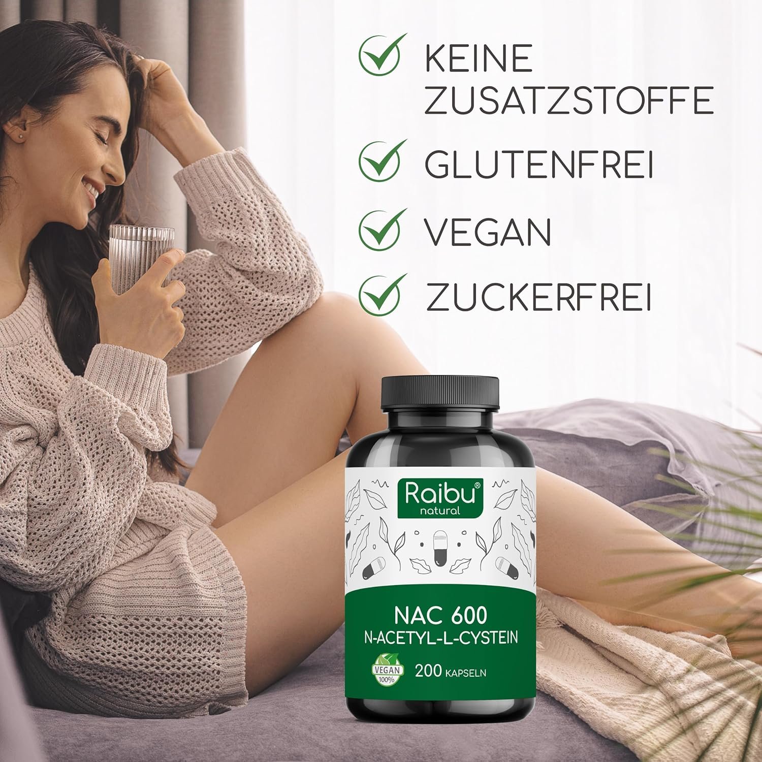 200 nac husten Kapseln 600 mg – Hochdosiert, Ohne Zusätze – Raibu