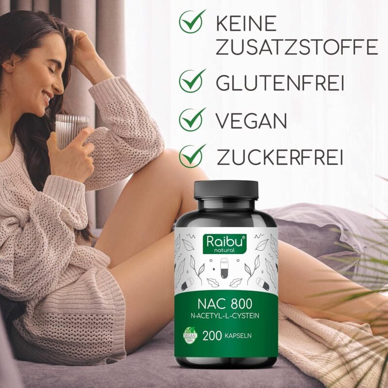 200 nac husten Kapseln 800 mg – Hochdosiert, Ohne Zusätze – Raibu