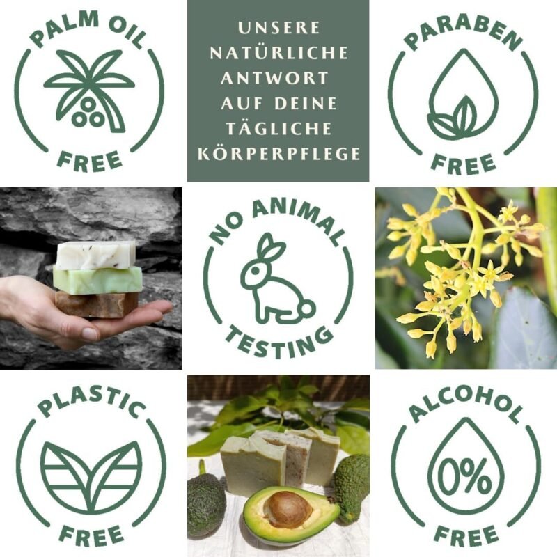 100g Avocado und Lavendel Seife für alle Hauttypen – Handgemachte Naturseife für Haut & Haare, ohne Palmöl
