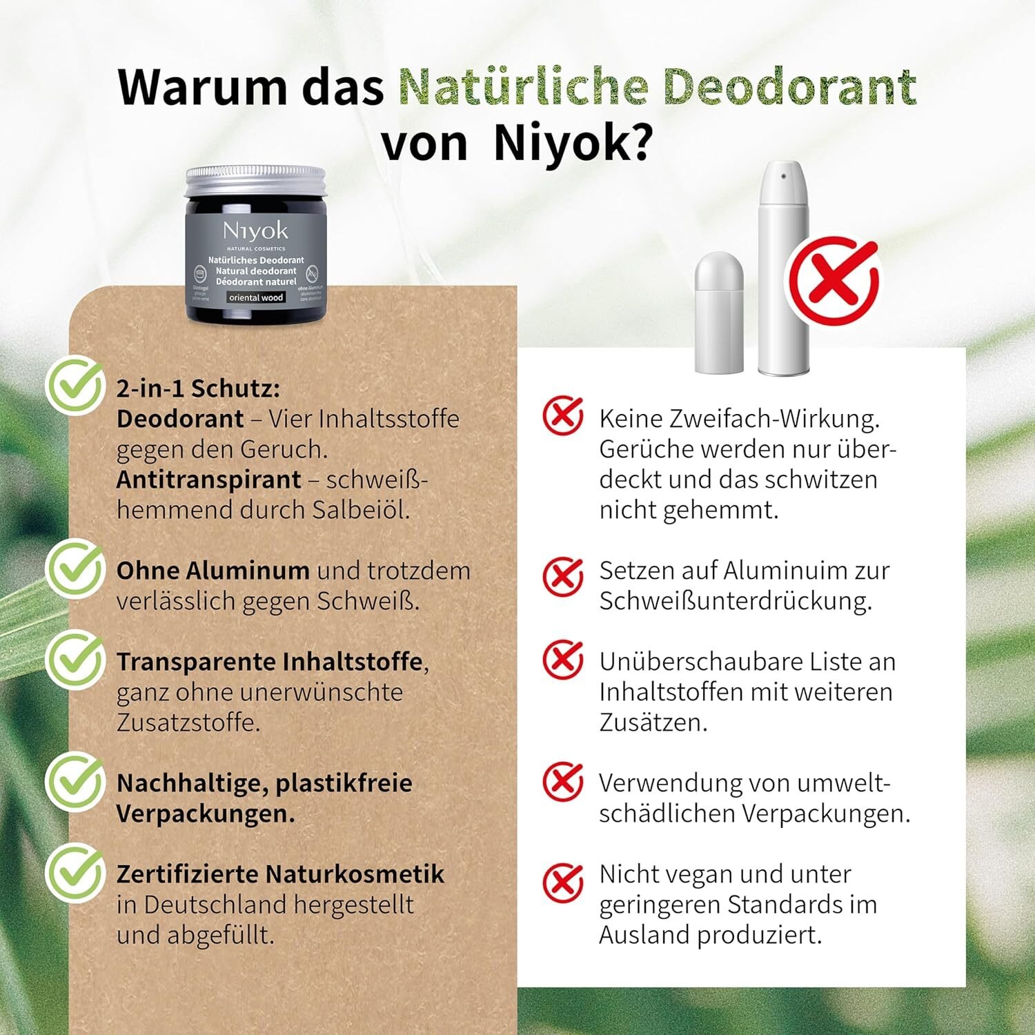 40ml Deocreme ohne Aluminium – Warmer Holzduft, vegan, 24h Schutz | Niyok