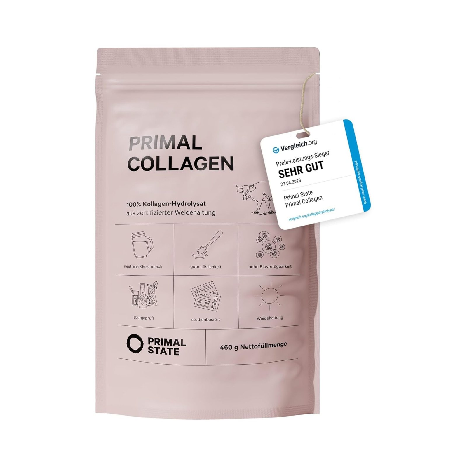 460g Primal State® collagen pulver mit Kollagen Peptiden Typ 1 & 3, geschmacksneutral
