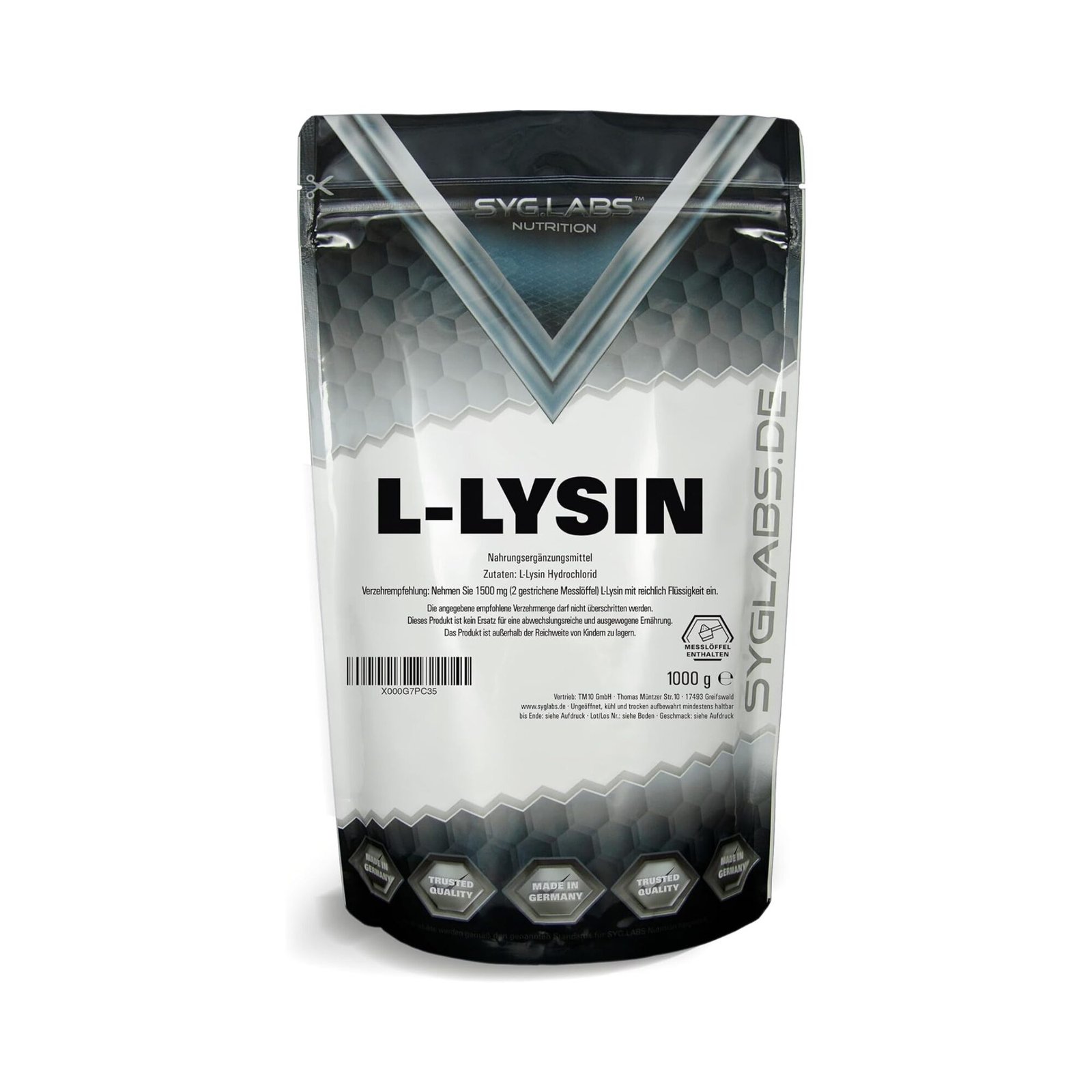 L-Lysine Powder 100% pure - 1000g Amino Acid Lysine - 1kg 1 kg l-lysin pulver – 100% reine Aminosäure Lysin, vegan und ohne Zusatzstoffe