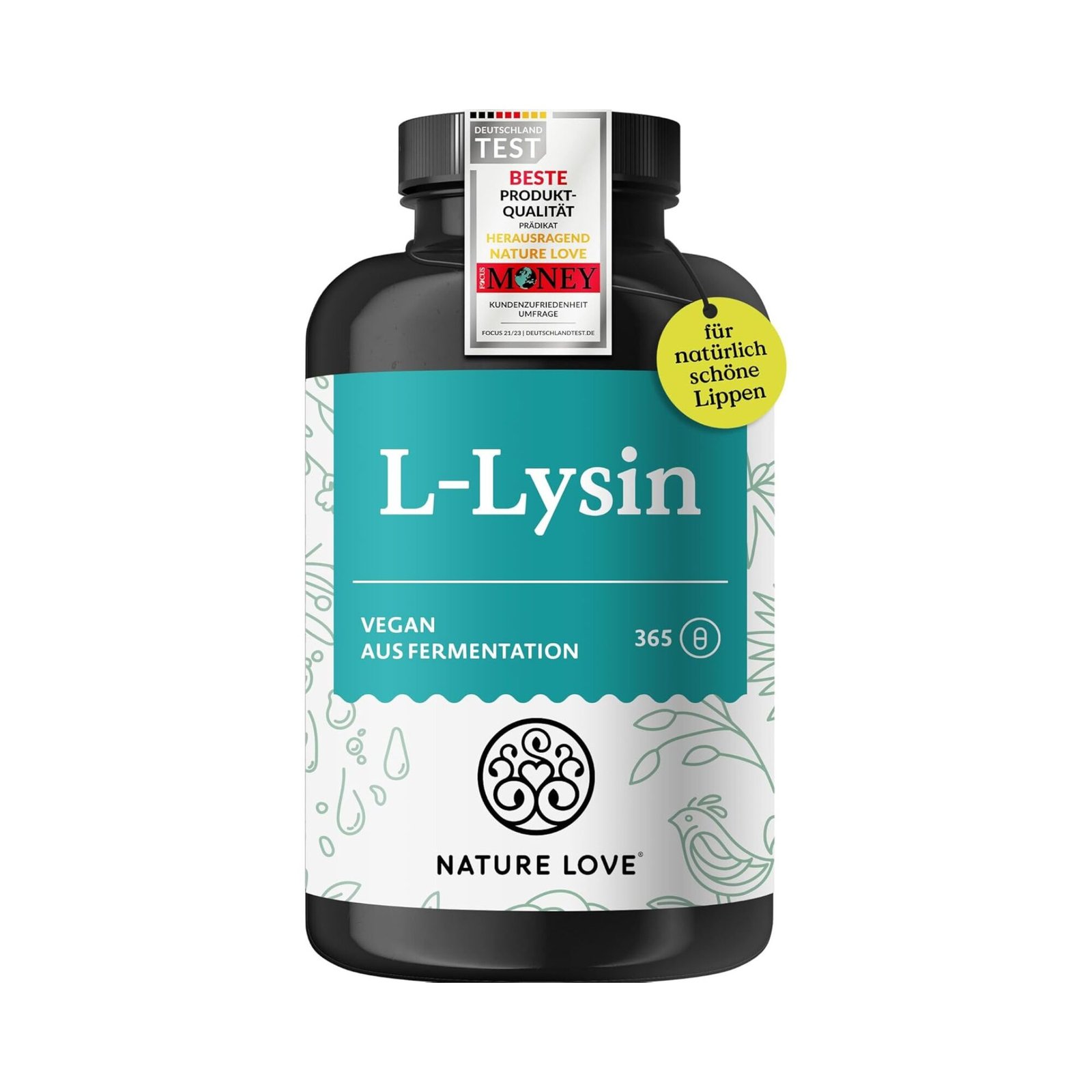 NATURE LOVE® L-Lysine - 365 vegan capsules 365 l-lysin kapseln – 1000 mg L-Lysin HCL, vegan und laborgeprüft