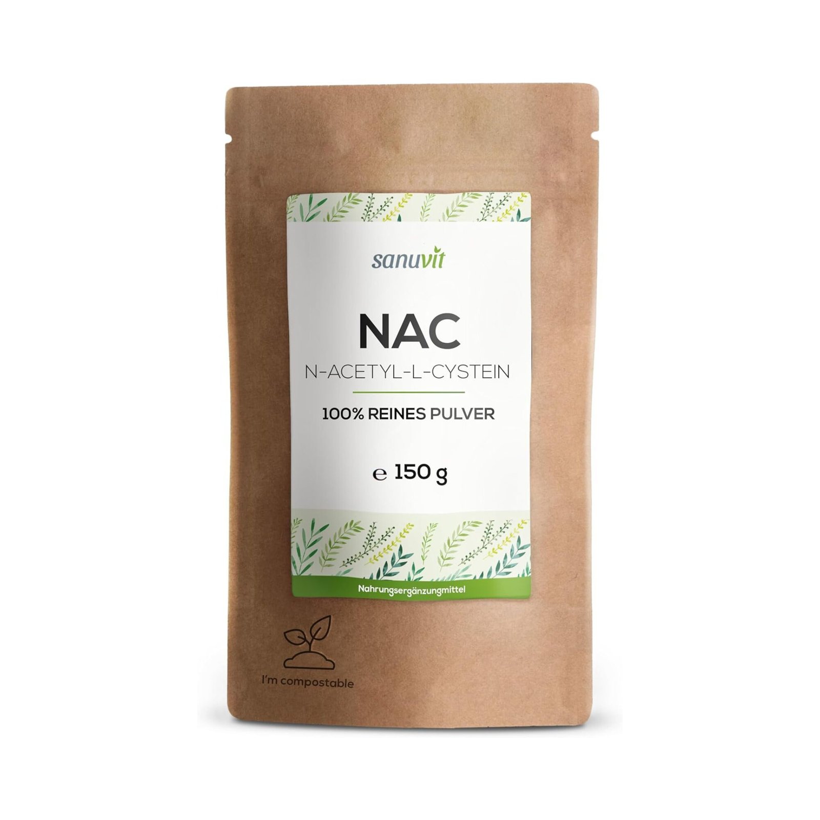 Sanuvit® - NAC Pulver 150g pro Beutel 150 g nac husten Pulver – hochdosiert und vegan