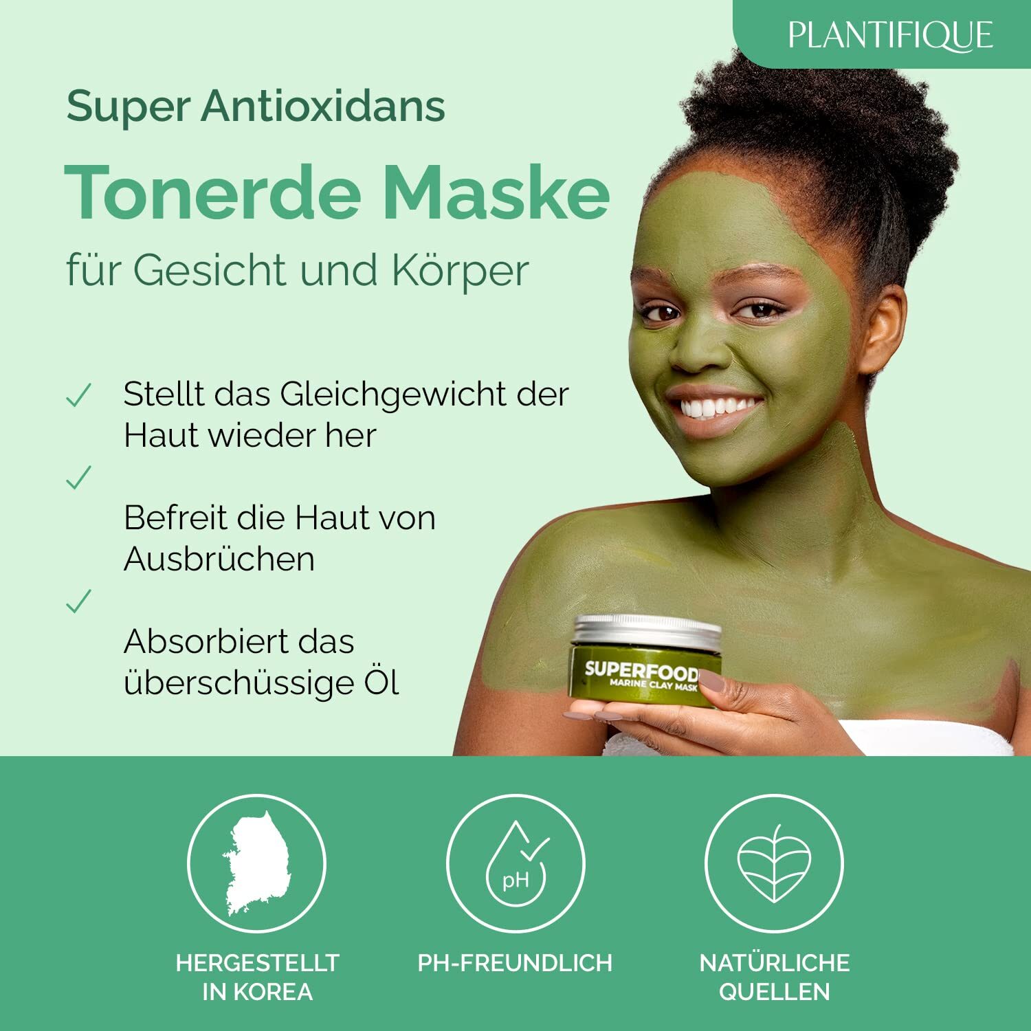 100ml Koreanische Gesichtsmaske gegen Pickel und große Poren – Mit Avocado & Meereslehm | Plantifique