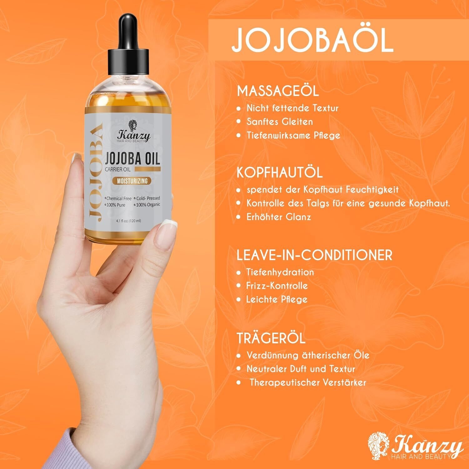 120ml Jojobaöl Bio Kaltgepresst – Reines Gold für Haut, Haare & Nägel – Kanzy