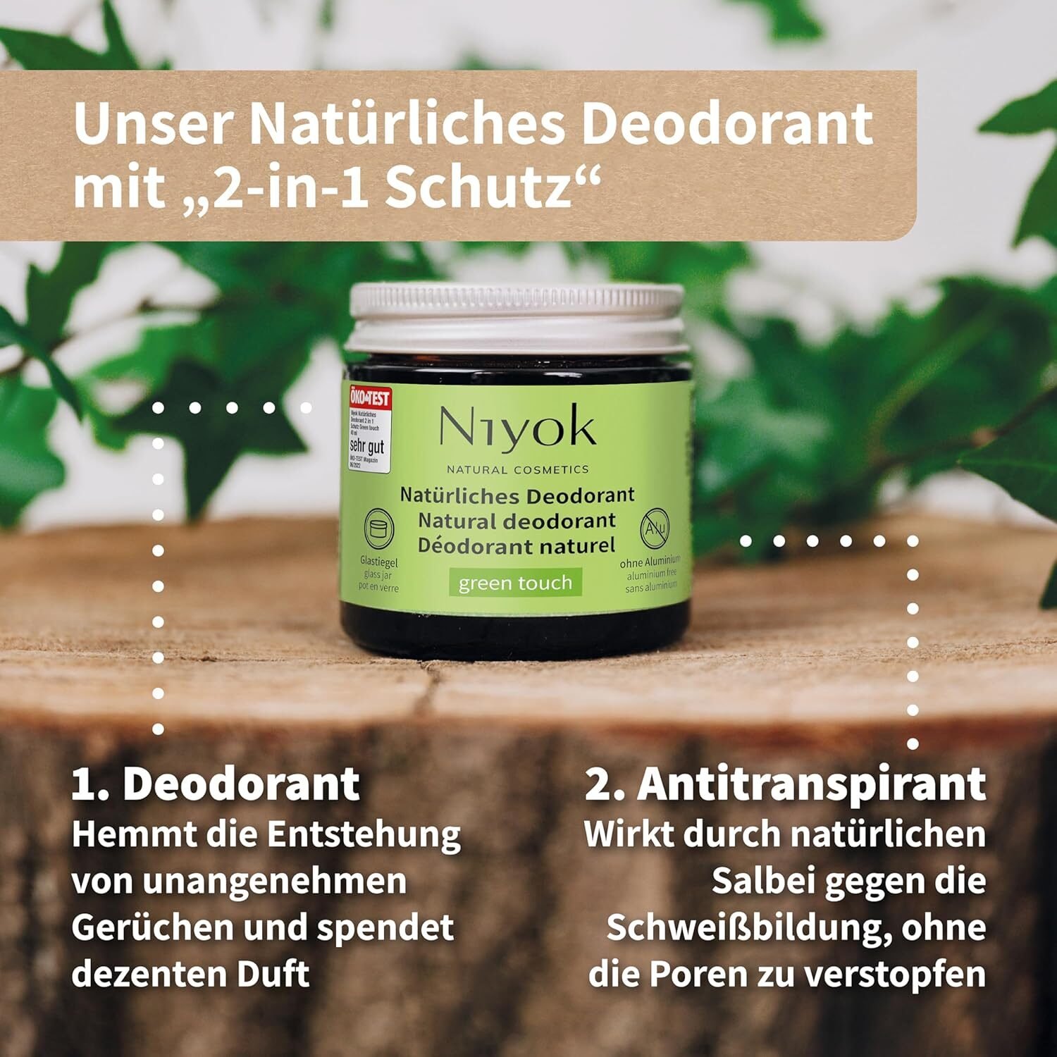 40ml Deocreme ohne Aluminium – Blumiger Unisex-Duft, vegan, 24h Schutz | Niyok