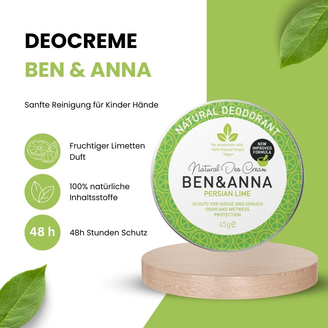 Verzia 1.0.0 40ml Deocreme gegen starkes Schwitzen – Frischer Limettenduft, vegan, aluminiumfrei | Ben & Anna