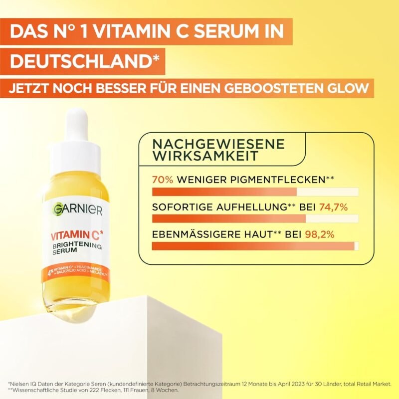 30ml Vitamin C Glow Booster Serum – Für strahlenden, ebenmäßigen Teint – Garnier