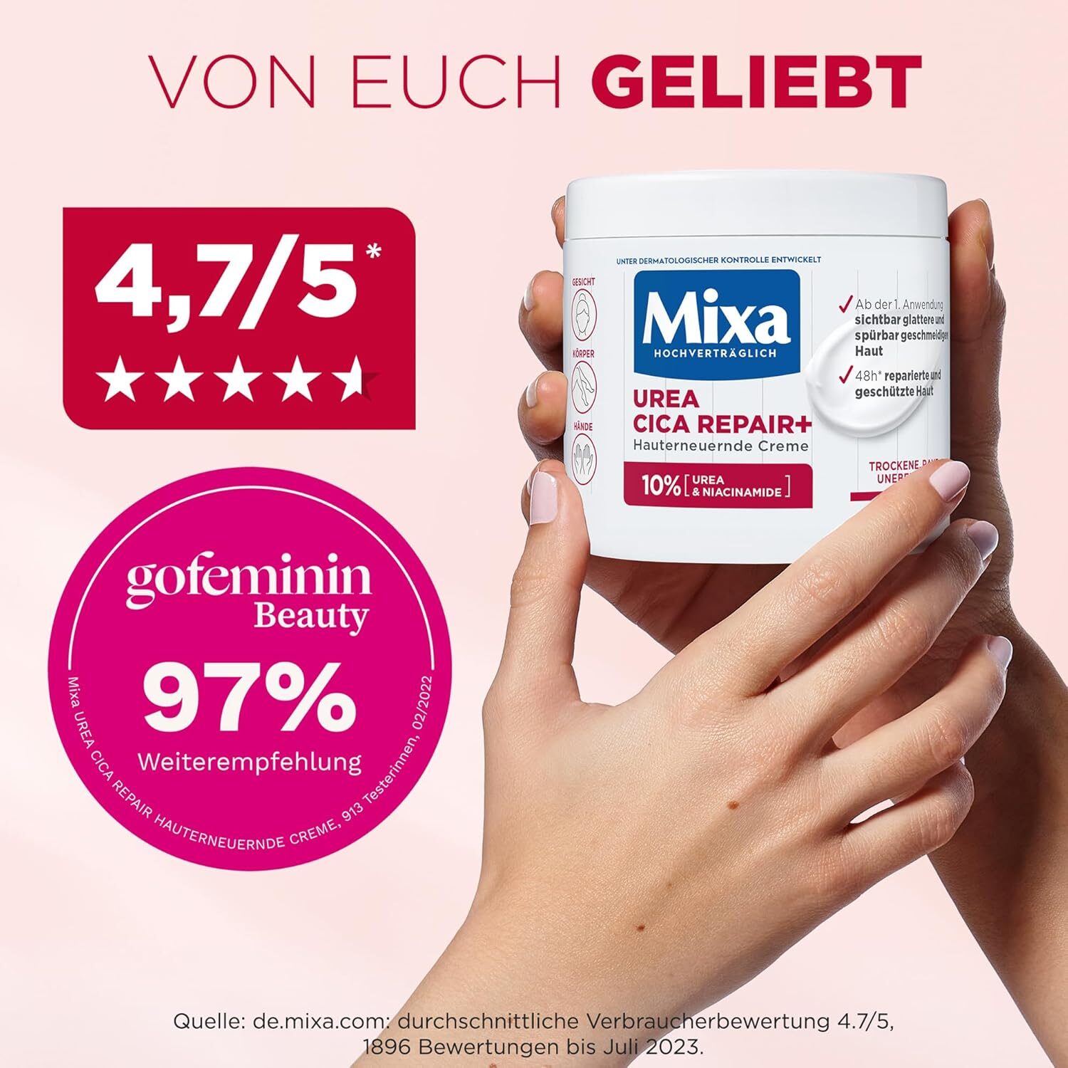 400ml Urea Körpercreme für trockene und raue Haut mit Niacinamid – Mixa