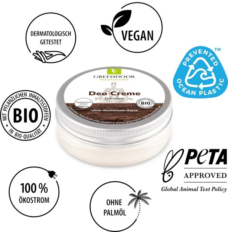 50ml Männer Deocreme ohne Aluminium – Natürlicher Schutz mit herbem Duft, vegan | GREENDOOR
