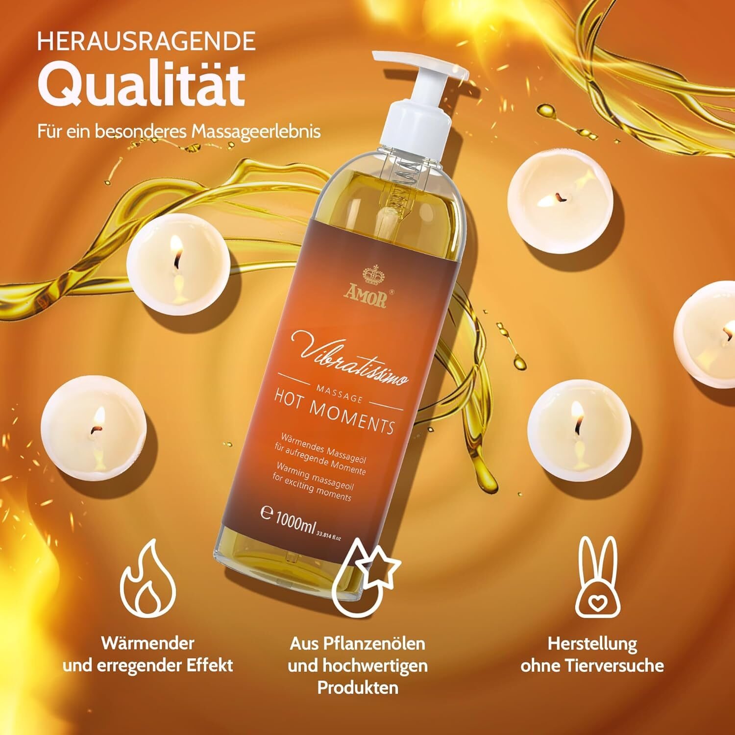 1000ml Massageöl mit Wärmeeffekt für Paare – Entspannendes & stimulierendes Körperöl – Hot Moments