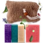 4× Handgemachte Seife Set mit Sisalsäckchen – Naturseifen für Körper & Gesicht, unisex