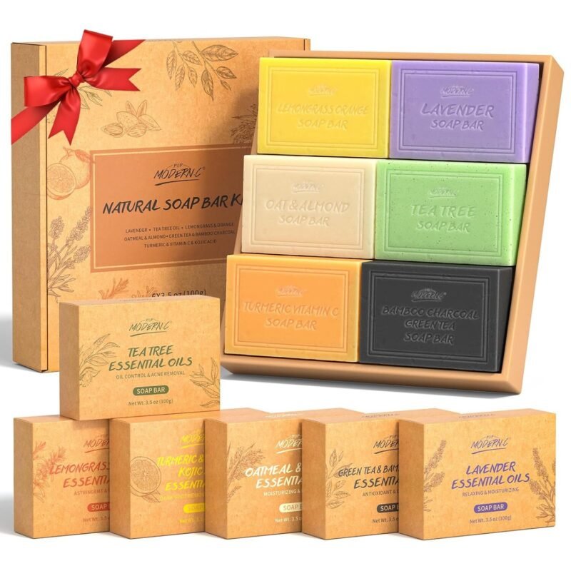 Naturseifen Geschenkset 6×100g – Bio-Seifen mit Lavendel, Teebaum, Zitronengras, Kurkuma & mehr
