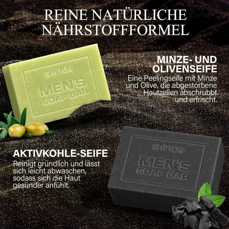 4× Herrenseife mit Peeling für Körper und Gesicht – Handgemachte Naturseife, tiefenreinigend & erfrischend