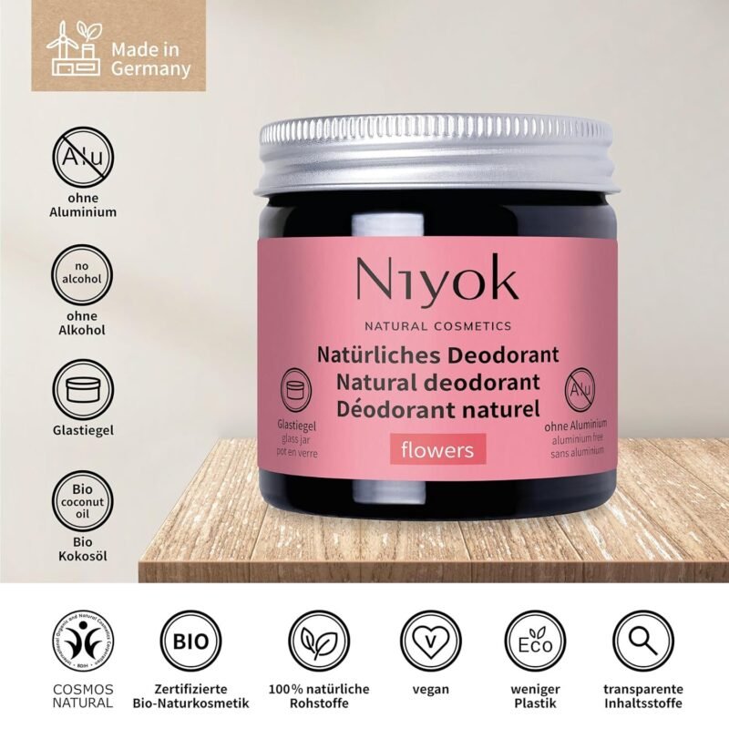 40ml Deocreme ohne Aluminium – Blumiger Unisex-Duft, vegan, 24h Schutz | Niyok