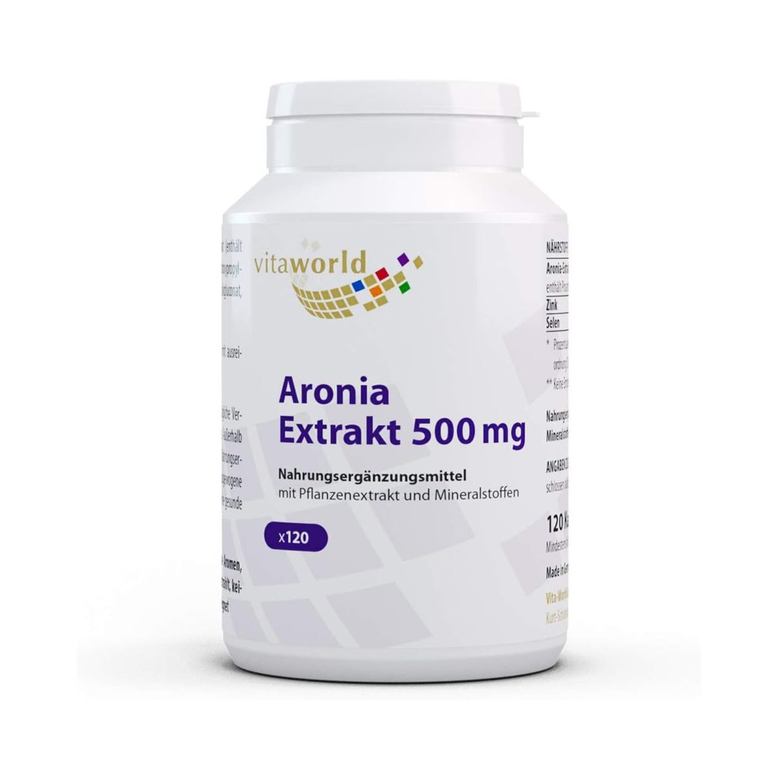 120 Kapseln Aronia Extrakt Kapseln 500 mg mit Selen & Zink vitaworld