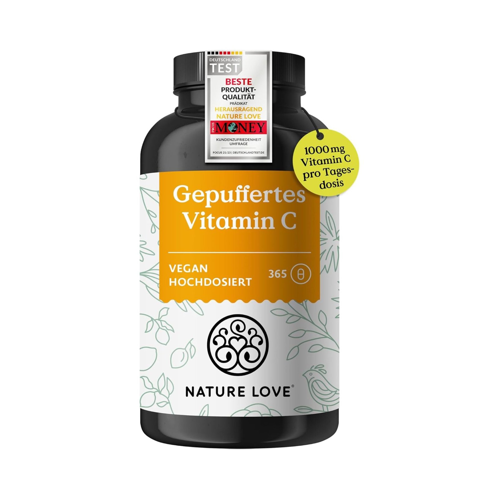 365 Kapseln Vitamin C Kapseln 1000 mg gepuffert vegan NATURE LOVE®